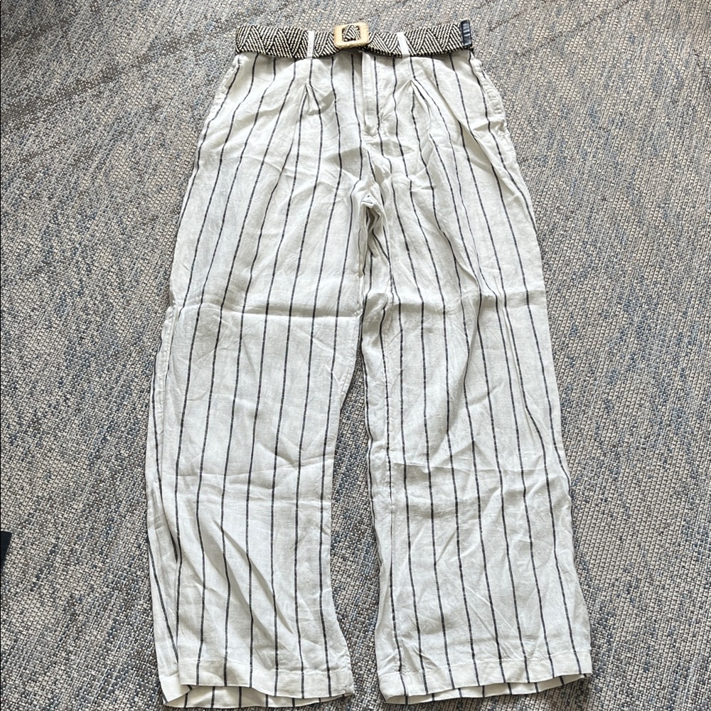 Joie 6 Ivory Linen Striped Pants